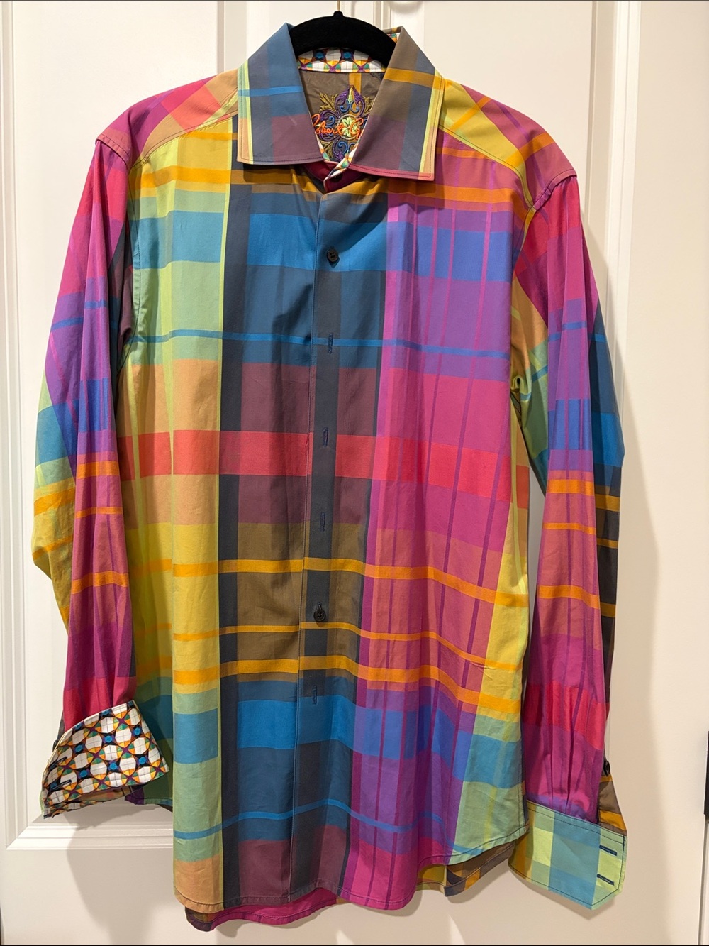 Robert Graham Multicolor Plaid Button-Up Shirt in Pink, Blue, Yellow, Green